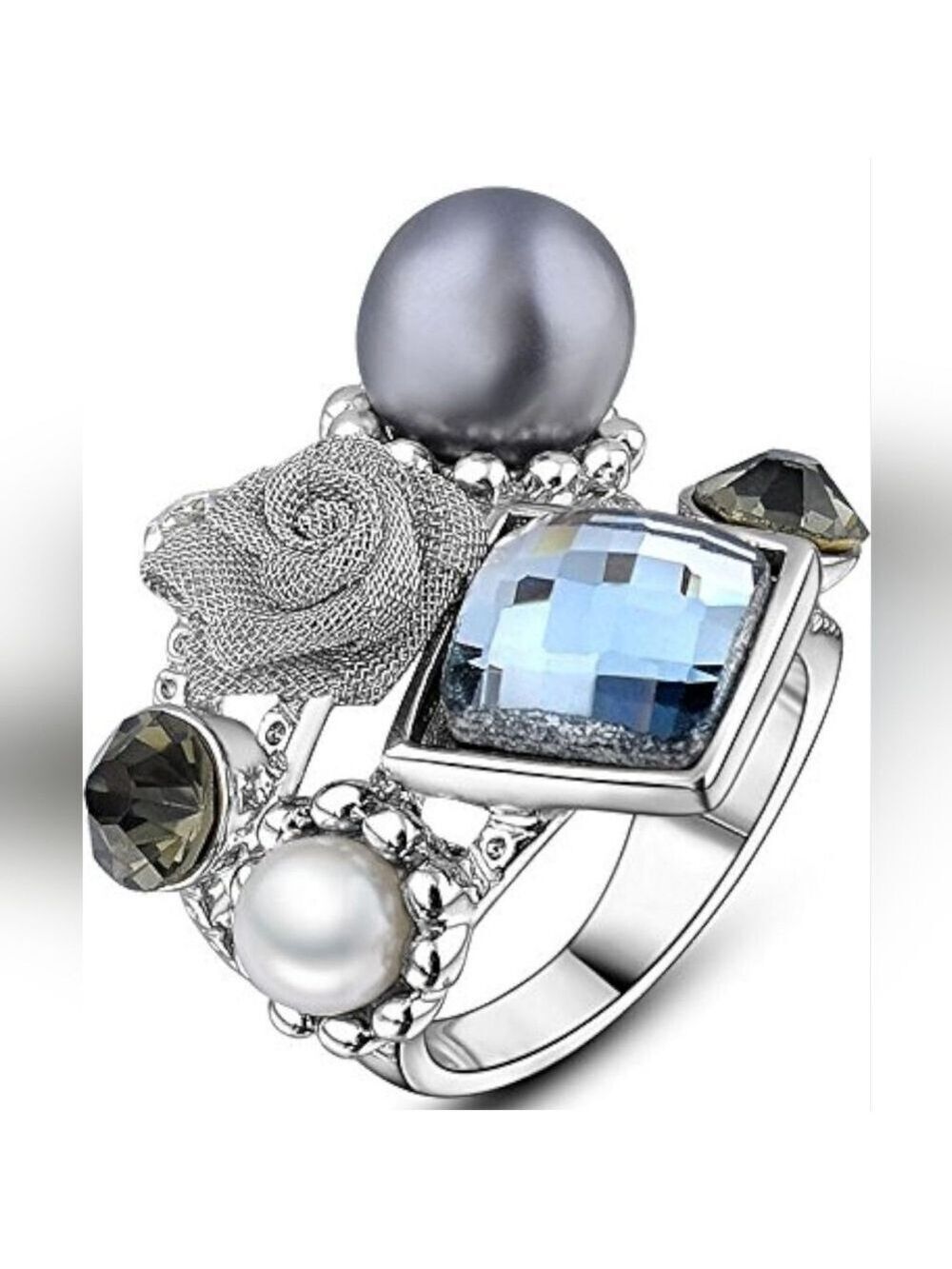 Statement Ring, pearl, crystal, CZ